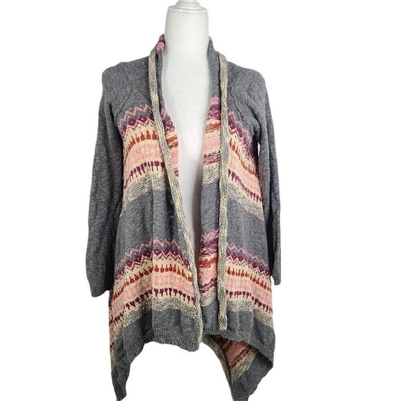 Mossimo Gray Nordic Striped Knitted Open Front Drape Cardigan - Picture 1 of 5